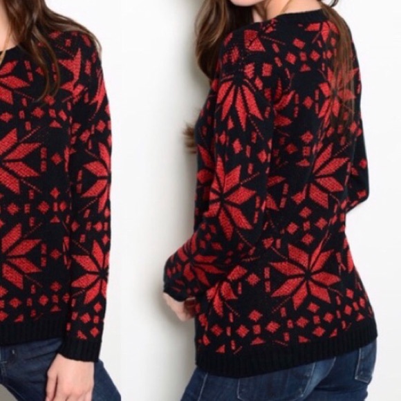 🆕 Red & Black Nordic Chunky Sweater - Picture 2 of 2